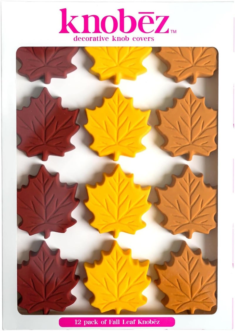Knobēz : Decorative Knob Covers - Fall Leaf - 12pk - Stretch Over Hardware Decorations, Cozy Seasonal Autumn Colors, Kitchen-Bathroom-Dressers-Home - Image 1